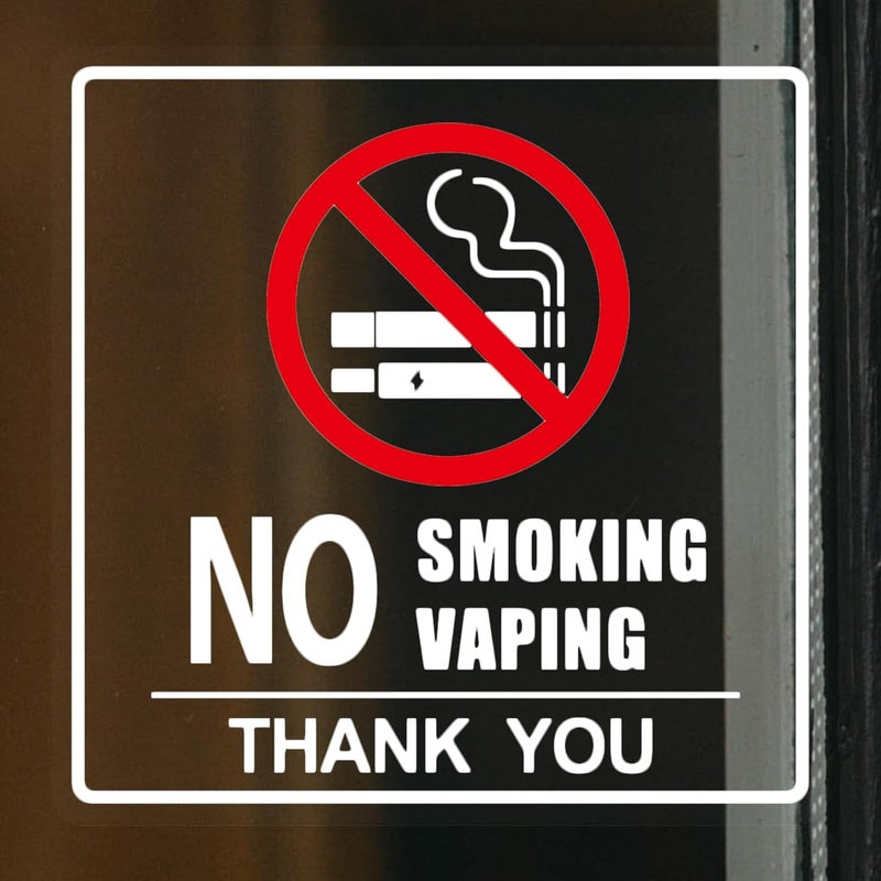 SnailGo No Smoking Sign for Business Sign 6x6 Inch No Vaping Sticker Vinyl Sign Window Door Transparent Decals 2 Pack - Image 1